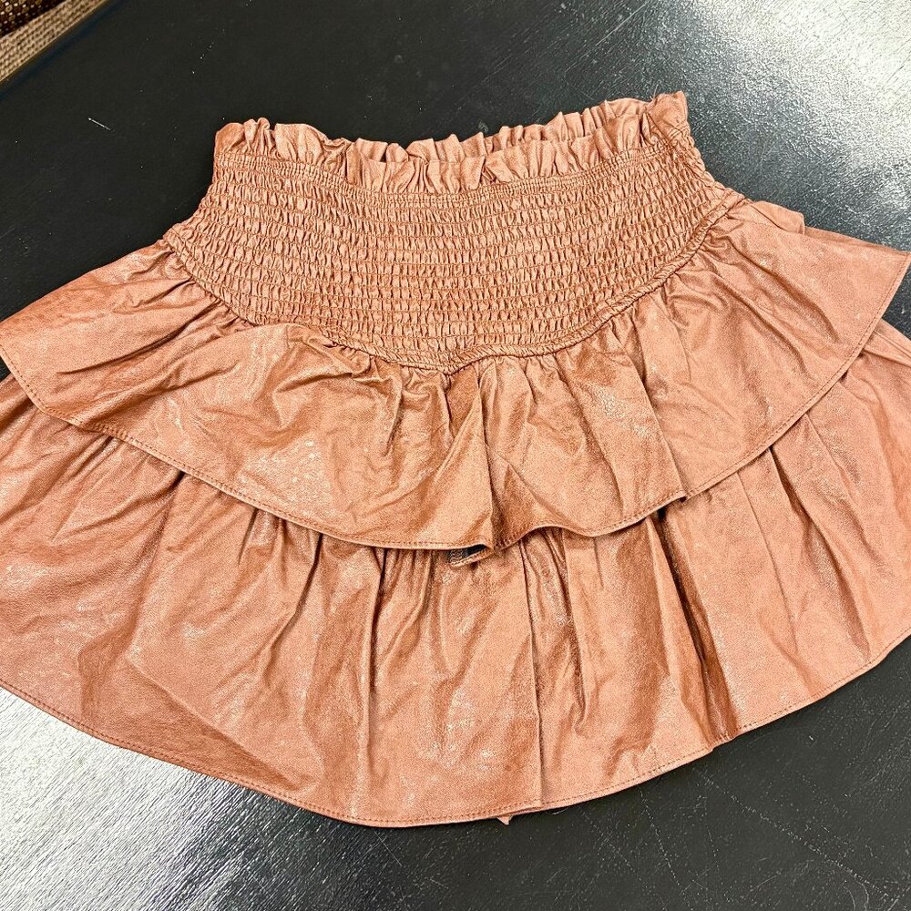 Mustard Seed Chocolate Brown Boutique Faux Leather Tiered Skirt, Size S